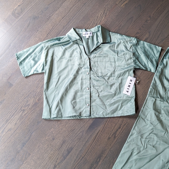 KIKIT Women's Silky Pajama Set, 2-Piece, Green, Large - Picture 2 of 4